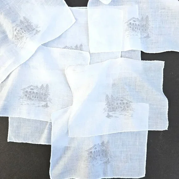 Vintage Micro Embroidery White Linen Hankie Napkin Set Set of 8 - Picture 7 of 12